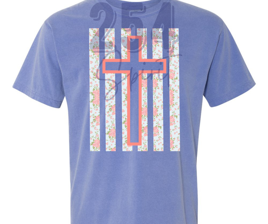 FLORAL STRIPES CROSS TEE