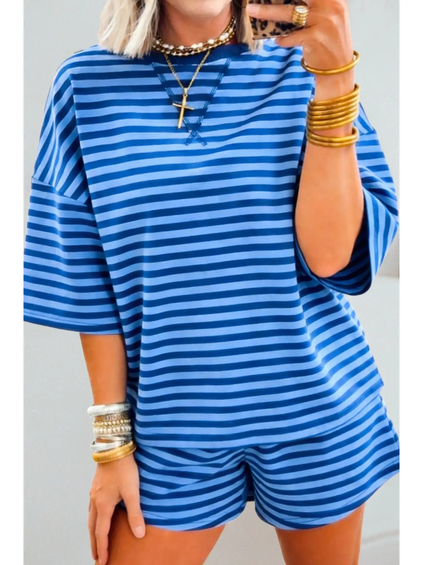 Summer Blues Short Sleeve Striped Set