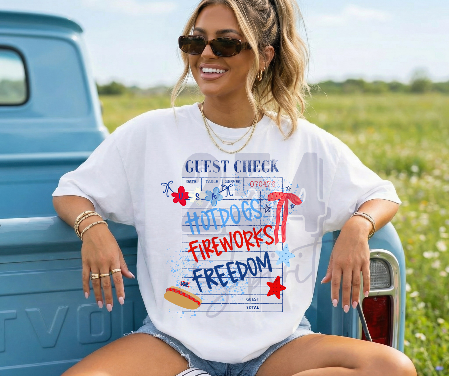 GUEST CHECK BOWS AND FREEDOM TEE