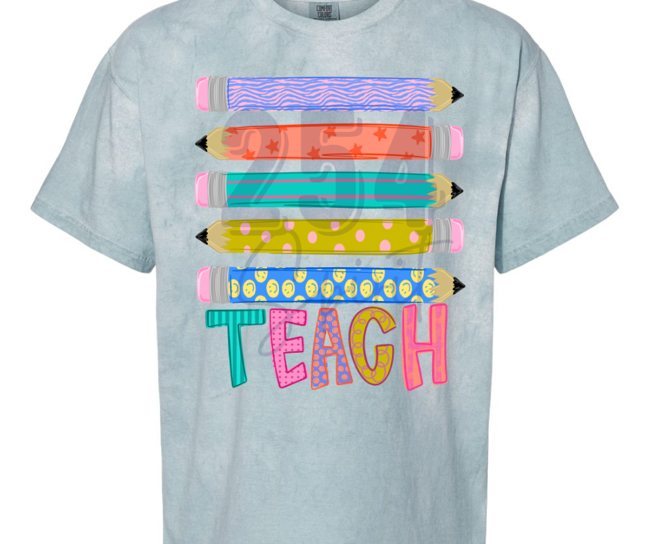 TEACH STACKED PENCILS COLORBLAST TEE