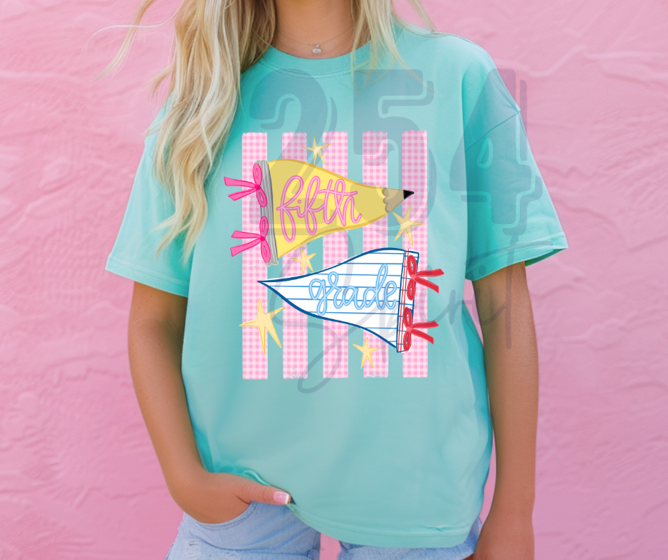 GINGHAM STRIPES FIFTH GRADE TEE