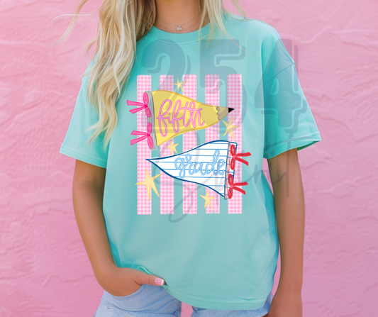 GINGHAM STRIPES FIFTH GRADE TEE