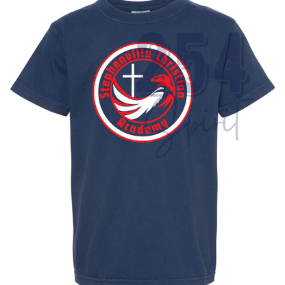 SCA RED AND WHITE LOGO NAVY TEE