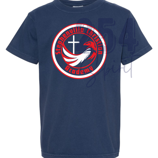 SCA RED AND WHITE LOGO NAVY TEE