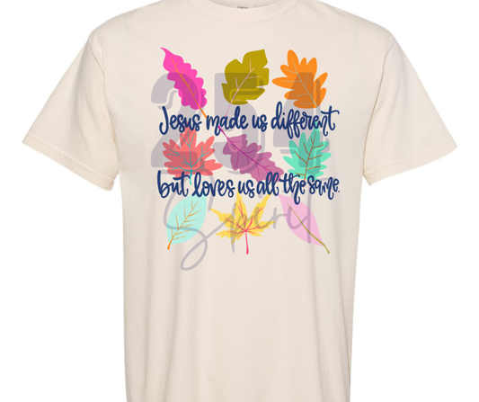 JESUS MADE US DIFFERENT LEAVES TEE