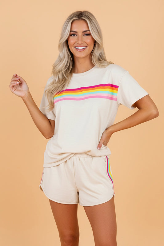 Rainbow Striped Short Set