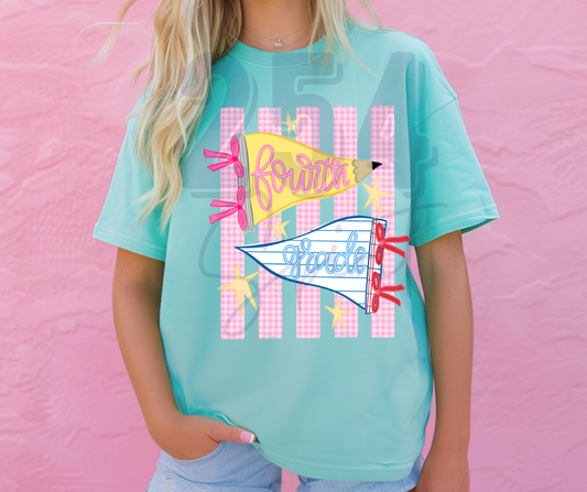 GINGHAM STRIPES FOURTH GRADE TEE